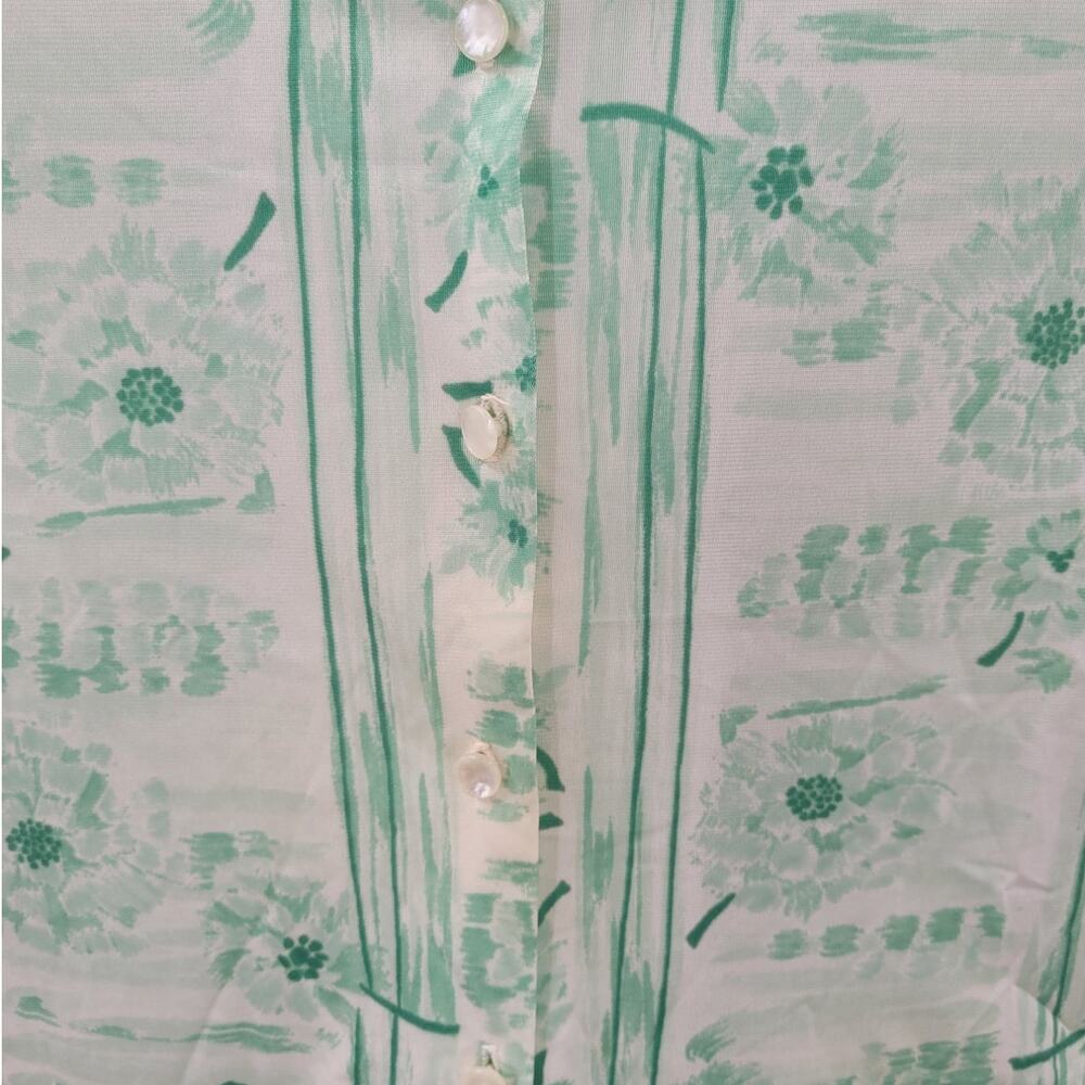 Vintage Graff Green Floral Short Sleeve Blouse Single Stitch Button Down‎ Top - Picture 7 of 12